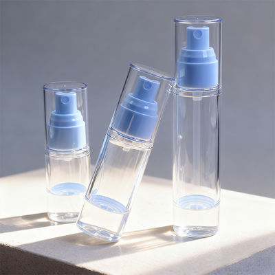 Botella pulverizadora sin aire de material AS transparente de lujo con forma redonda de 15 ml, 30 ml y 50 ml para cualquier propósito, salida de 0,23 CC