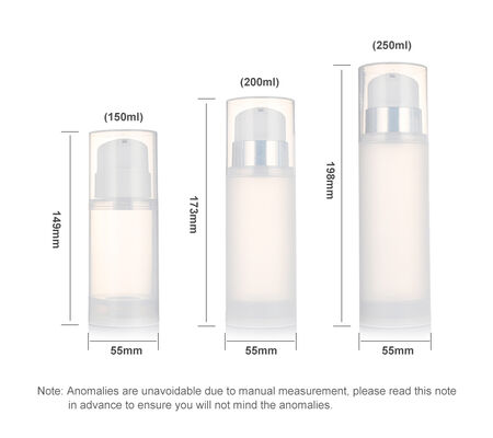 Botella de bomba sin aire 150 ml 200 ml 250 ml/PP Botella de bomba de loción transparente para envases cosméticos