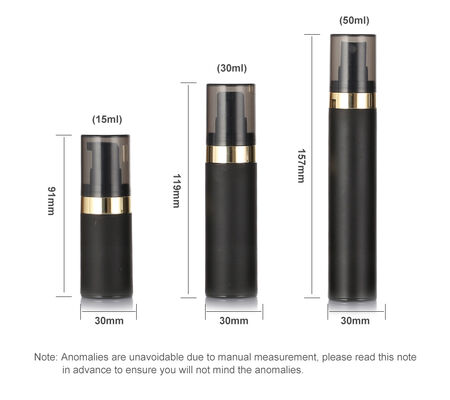 Botellas cosméticas privadas de aire de plástico PP, negras, de alta calidad, 15ml, 30ml, 50ml