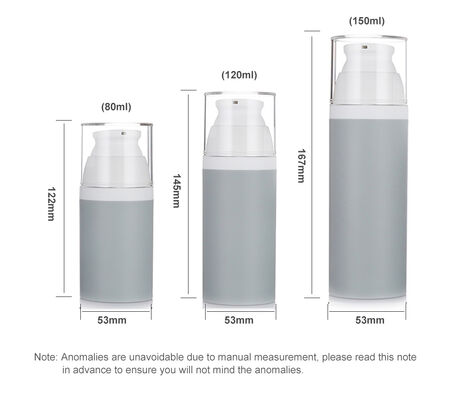 La botella privada de aire gris de la bomba del color 80ml 3 clasifica la botella privada de aire plástica opcional para el cosmético